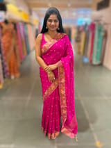 Fuschia Pink Raw Silk Saree with Pythani inspired Embroidery