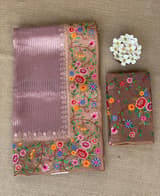 Lilac Tissue Stripes Saree with petite point Embroidered tissue border and blouse