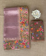 Lilac Tissue Stripes Saree with petite point Embroidered tissue border and blouse