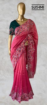 Ruby Pink Banarasi Jute Tissue stripes saree DSCL042