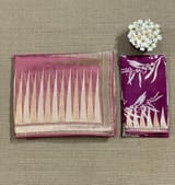 Blush Pink Pure Organza With Temple Embroidered Border & Tussar Printed Blouse SS50298