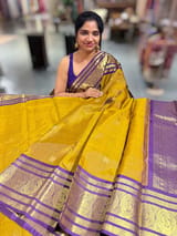 Mustard olive & Brinjal Combo Kanchipuram Vintage checks Saree SS50158