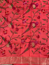 Dark Peach Pink Mashru Silk Saree with Paithani inspired embroidered blouse SS50572