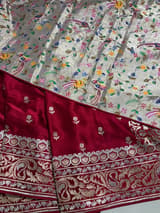 Maroon Red Pure Mashru Satin Saree with embroidery