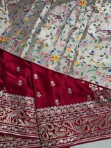 Maroon Red Pure Mashru Satin Saree with embroidery