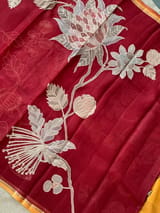 Maroon Designer Organza with Tissue applique work