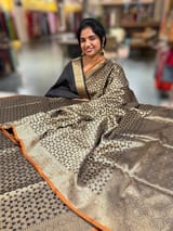 Black Banarasi Tanchoi Silk Saree