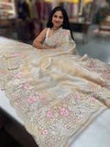 Silver and gold tissue stripes saree with stunning embroidery