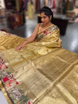 Gold Kanjeevaram Saree with Village Theme Embroidery SS50198
