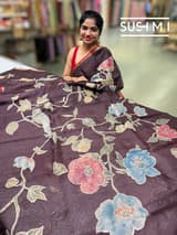 Brown Designer Organza with Tissue applique work : S62F092