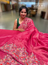 Ruby Pink Banarasi Jute Tissue stripes saree DSCL042