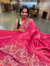 Ruby Pink Banarasi Jute Tissue stripes saree DSCL042