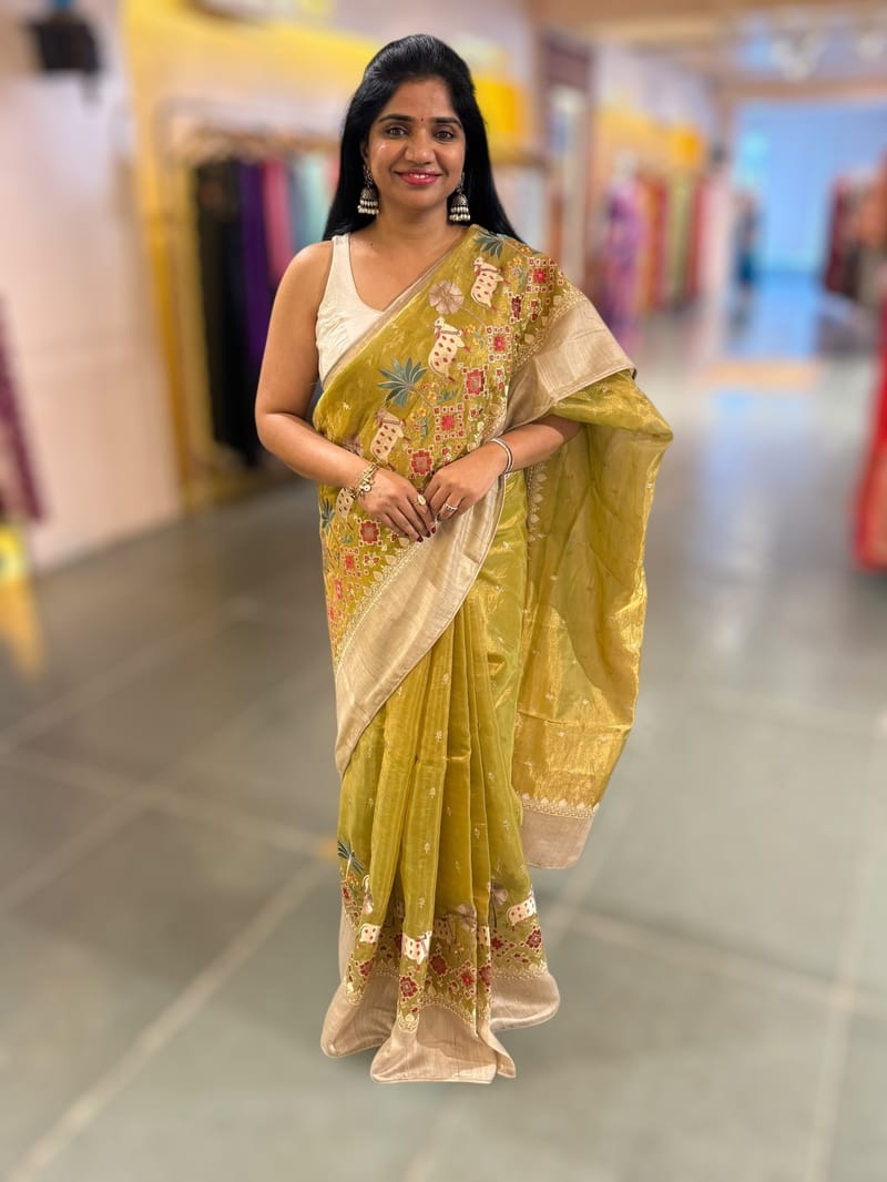 Lime Green Designer Tissue Saree SS50202