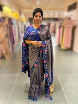 Blue Banarasi Tissue stripes Saree with petite point embroidery SS50215