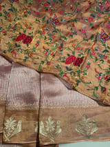 Dusty Pink Kora tissue stripes Saree with embroidery SS50225