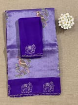 Purple Premium Handloom Designer Tissue saree with exquisite embroidery