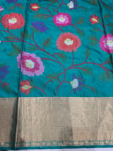 Peacock Blue Kanchi Soft Silk Saree with embroidery : S62F174