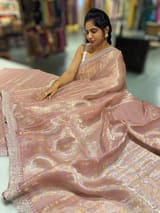 Pastel Pink Tissue checks Saree with sabhyasachi borders