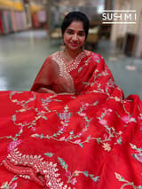 Red Pure Organza with petite point embroidery: S62F170