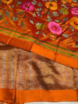 Orange Tissue saree with kanchi silk embroidered blouse