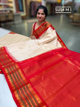 Ivory vintage Checks Gadwal Silk Saree : S62F207