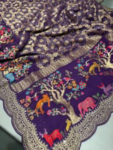 Brinjal Bandhini Georgette Saree with sabya style scallop border SS5050