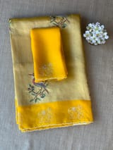 Mango Yellow Premium Handloom Designer Tissue saree with exquisite embroidery