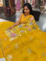 Yellow Premium Handloom Designer Tissue saree with exquisite embroidery SS50233