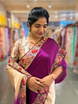 Pure Satin Ombre Dyed Saree with Petite Point Embroidered Border and blouse.