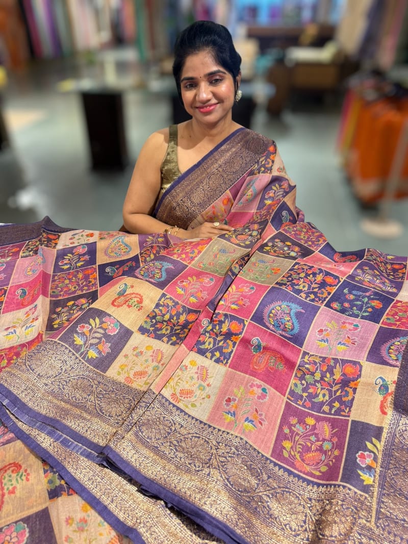 Purple Printed Banarasi Tussar SS50454
