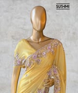Yellow Pure Satin Georgette Saree
