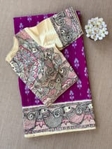 Majenta Ikkath patola saree with madhubani hand painting