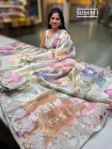 Printed Organza Tissue stripes saree with embroidery
