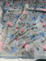 Bluish Grey Tissue georgette saree with allover jamdani inspired embroidery