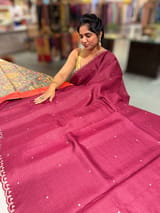 Burgundy Tussar with fusion blouse SS50458