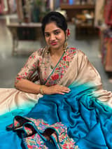 Chikoo–Copper Blue Ombre Satin Saree with Petite Point Border SS5024