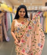 Nude Pink Tissue georgette saree with embroidey SS50402