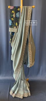 Dark Olive Banarasi tonchoi with pen kalamkari Blouse : D62F022