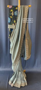 Dark Olive Banarasi tonchoi with pen kalamkari Blouse : D62F022