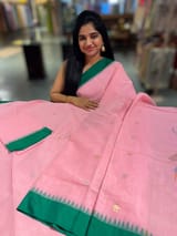 Lotus Pink Pure handloom Ponduru Khadi jamdani Saree with swan pallu