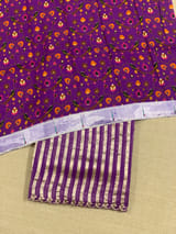 Brinjal Handloom Mul Tissue Stripes Saree with fusion blouse SS50410