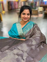 Navy Blue Banarasi Silk Stripes Saree