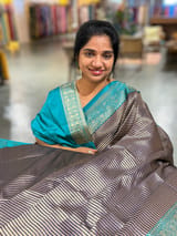 Navy Blue Banarasi Silk Stripes Saree
