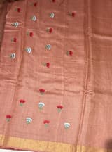Rust Tussar Brocade Saree With Statement Red Rose Embroidery. SS50470