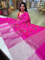 Fuschia Pink Pure Organza Saree with pythani embroidery : S62F162