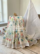 Floral printed handloom lenin saree