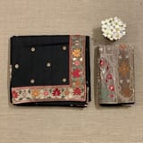Black Kanchi soft silk saree with pythani and jamdani inspired embroidery SS50133