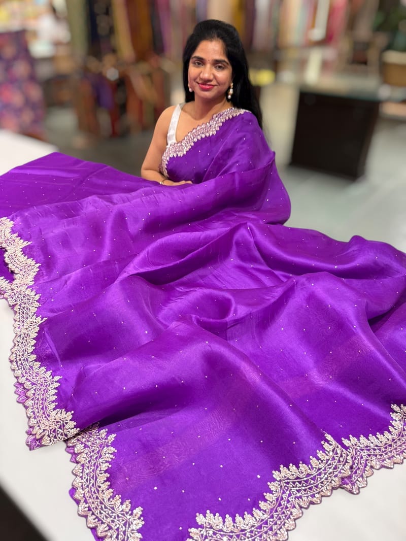 Purple Pure Organza Handwork Saree with heavy Designer Blouse SS50598