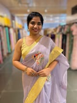 Lilac Pure Organza Saree with banarasi pitawork border and bird applique motifs allover the saree SS50303