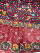 Maroon Silk kota and pen kalamkari fusion saree with pita emb